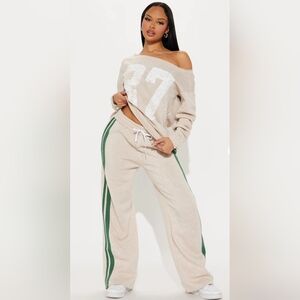 Fashion Nova Beige Joggers with Green Stripes Sweatsuit